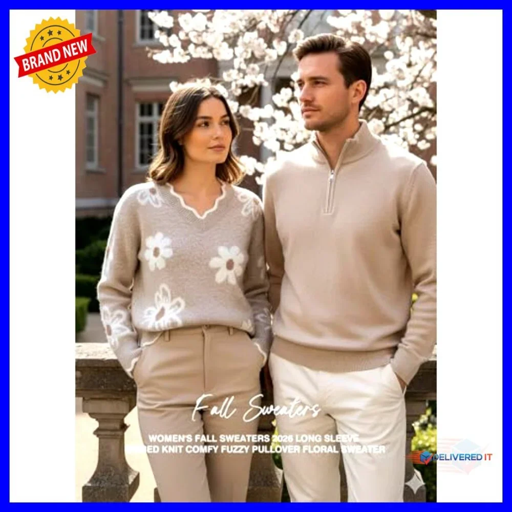 V-Neck Ribbed Knit Pullover Sweater Fuzzy Floral Pattern Cozy Casual Tops - Picture 4 of 7